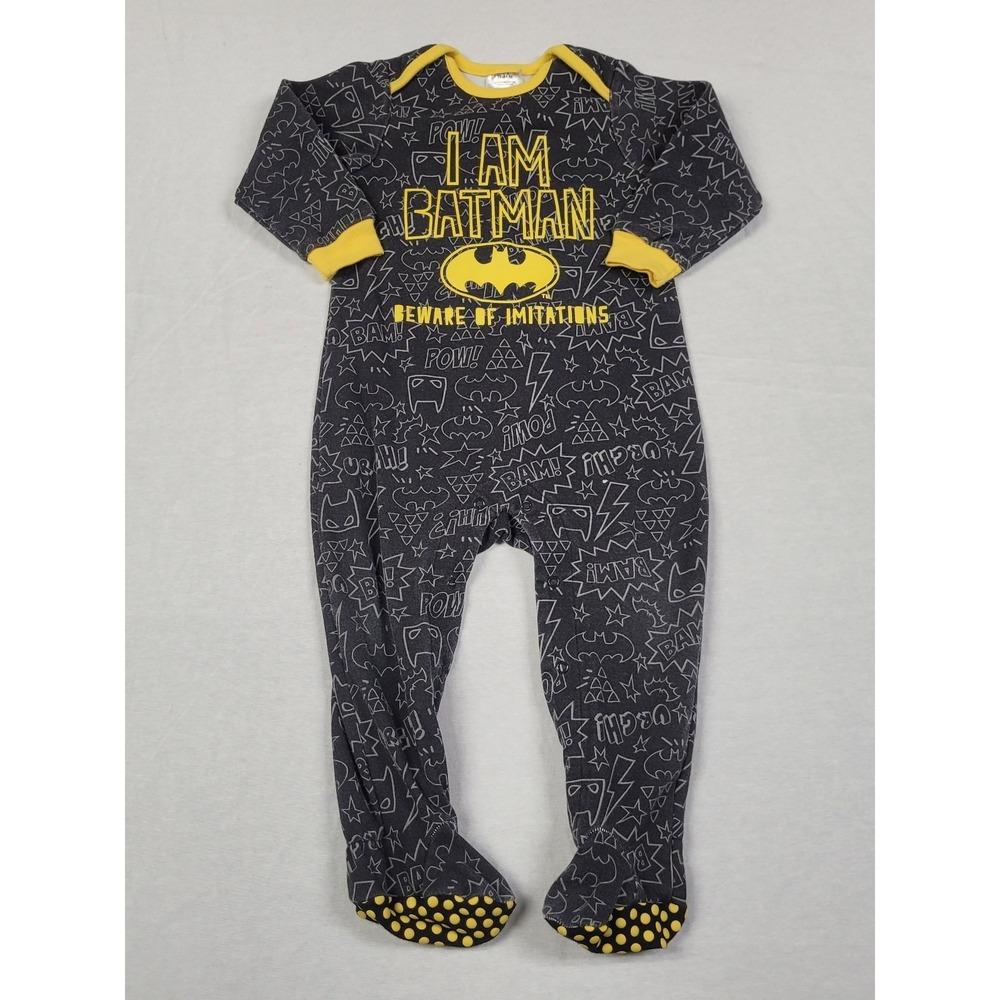 DC Comics "I AM BATMAN" Footed 1-piece Black Yellow All-over Print Boys 18-24 M